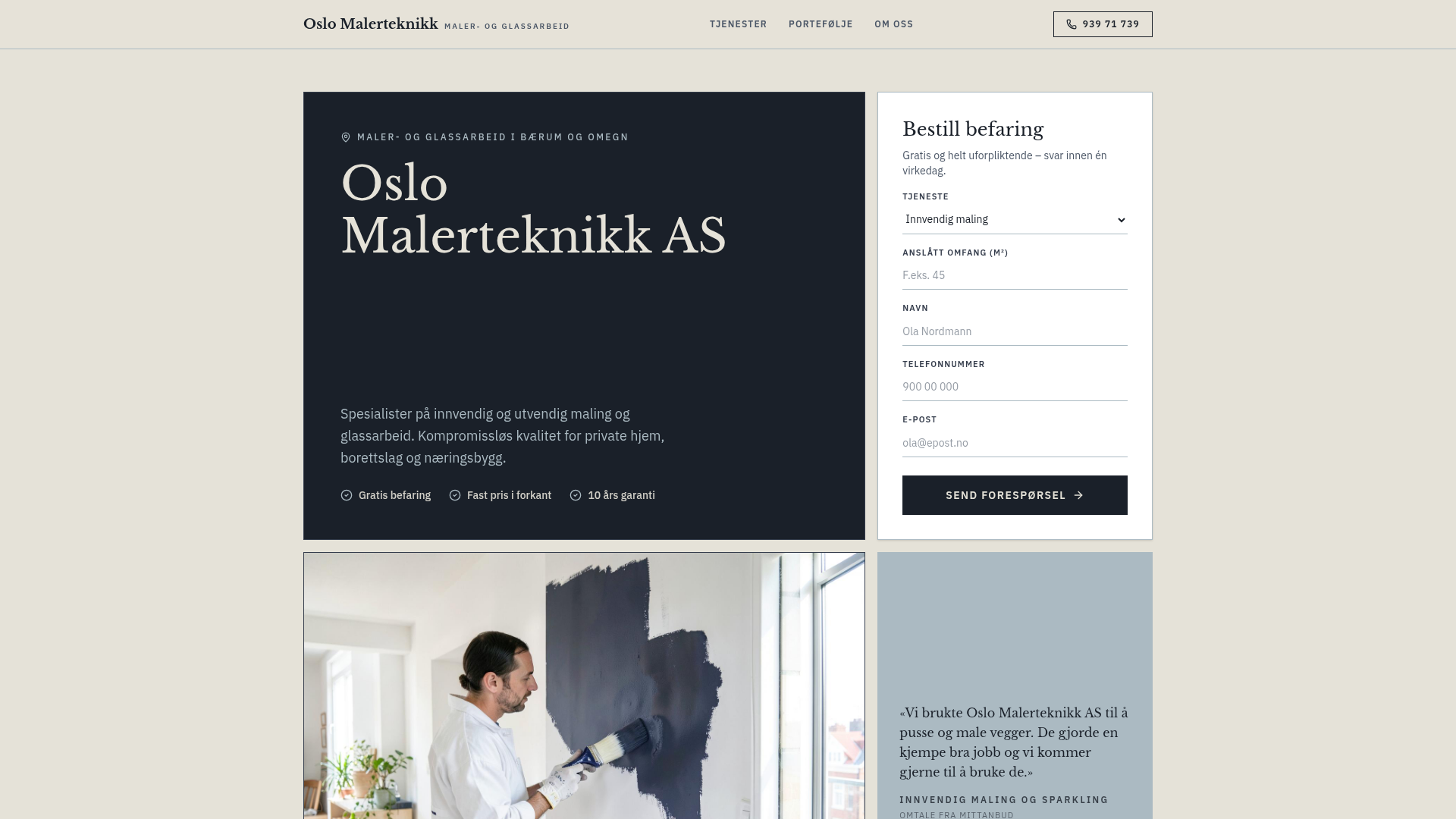Førstesiden til Oslo Malerteknikk