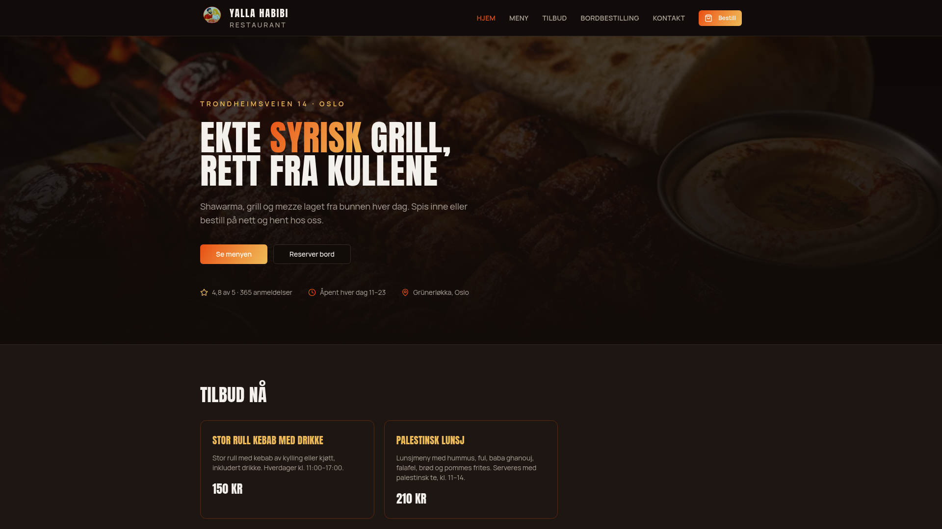 Førstesiden til Yalla Habibi Restaurant med meny og bestilling